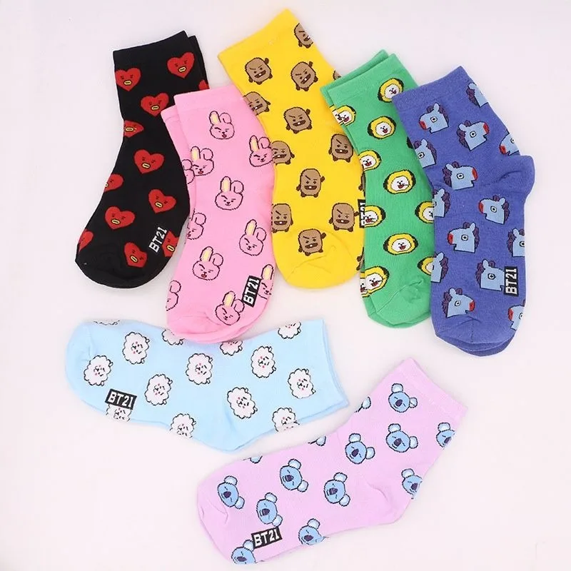 Tippet Line - Kawaii BT21 Cartoon Socken Niedliche Mittellange