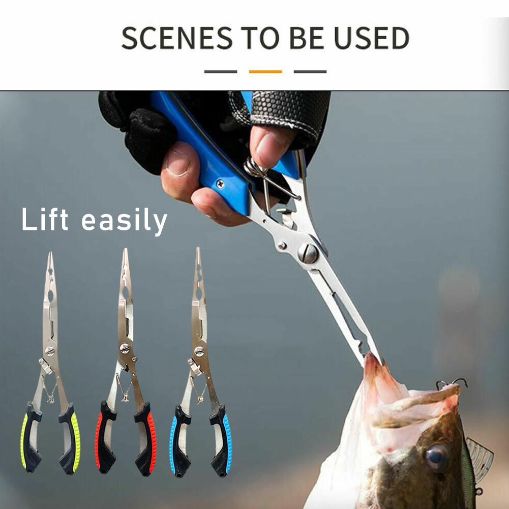 Fishing Line Cutter - Edelstahl-Angelzange, multifunktional, mit Splitringöffner, Geflechtlinienschneider, Anti-Rutsch-Hakenentferner,