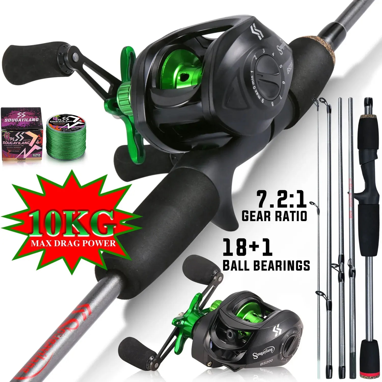Fishing Line Spooler - Sougayilang Angelruten-Kombination, 1,7 m, Kohlefaser-Gussrute und
