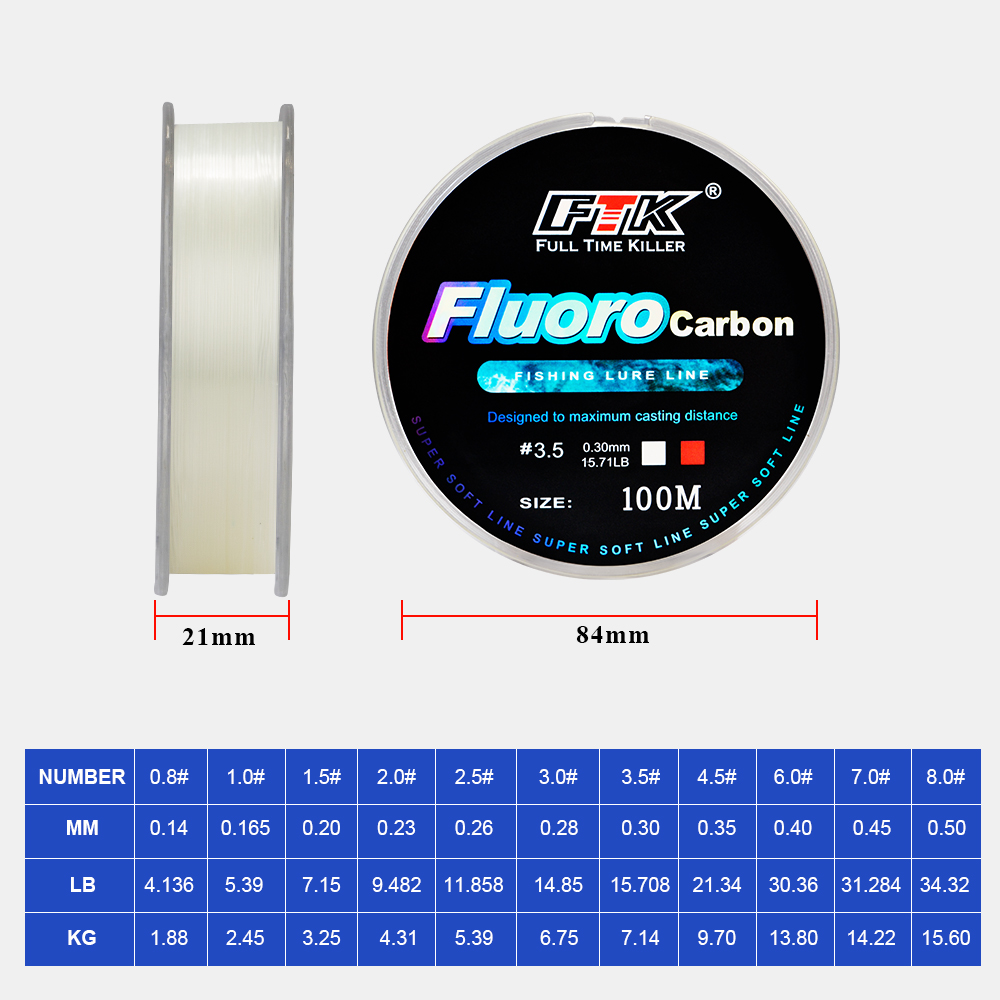 FTK 100m 4.13-34.32LB Fluoroca – Fluorocarbon Line Bewertung und Preis